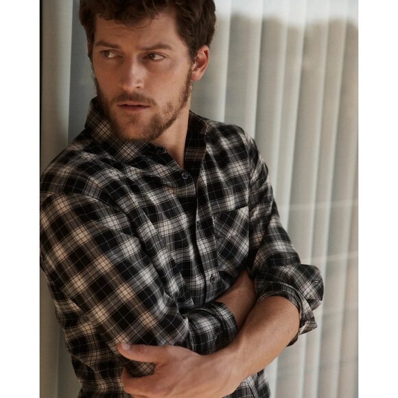 Billy Reid Navy Plaid Johns Button Down Long Sleeve Top Preppy Classic Mens L - Picture 3 of 11